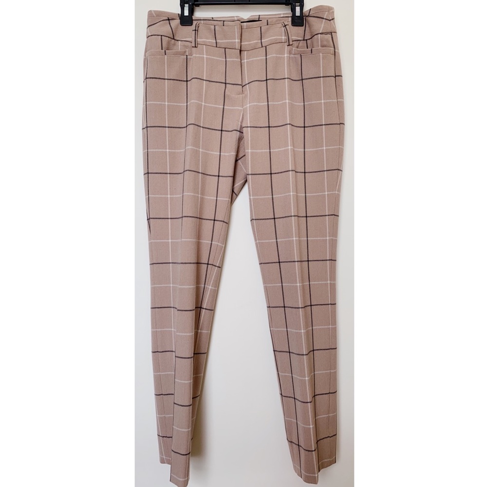 Plaid (Window Pane) Beige Straight Leg Pants